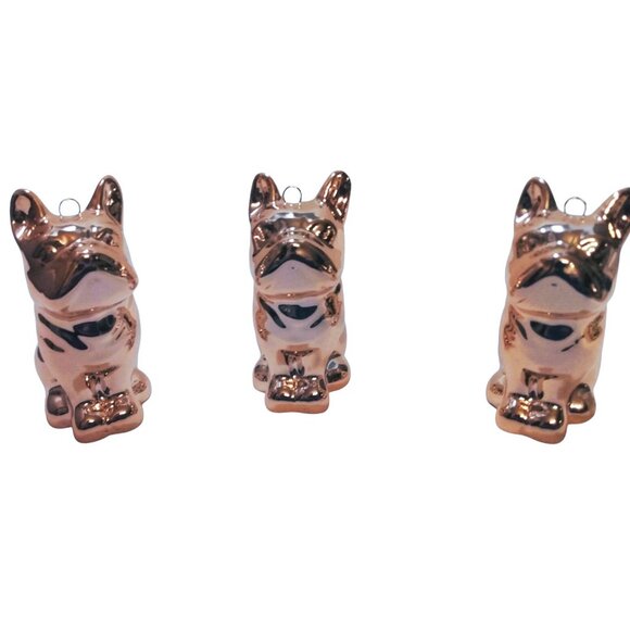 Lot Of 3 French Bulldog Christmas Ornaments-Ceramic-Rose Gold Finish - Picture 3 of 9